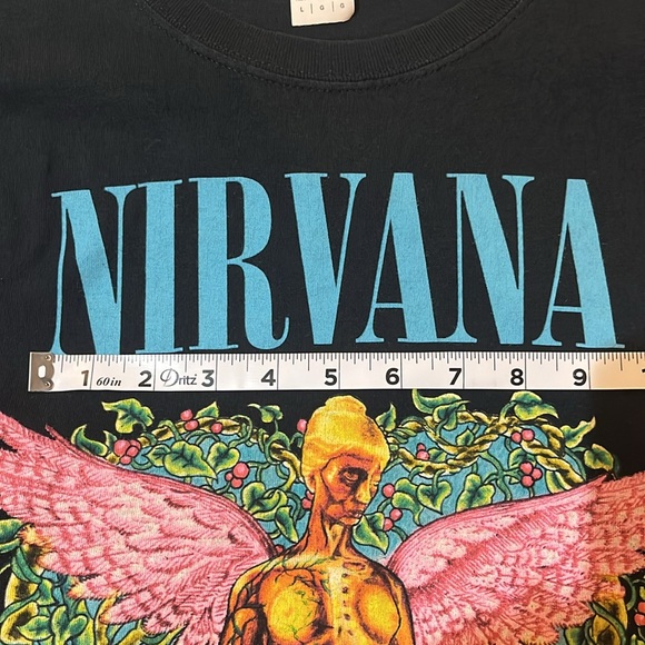 Womens Lg Nirvana Black T shirt with blue pink and green graphics 🩷🩷 great con - Picture 10 of 10